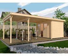 Weka Gartenhaus, Lounge-Haus 225 B Größe 1, 21 mm, Schiebetür, 450 cm, ohne RW, braun, 678x325x223 cm, 225.2130.10301
