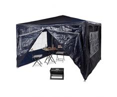 Relaxdays Pavillon 3x3 m, 4 Seitenteile, Metall Gestell, PE Plane, Fenster, Festival Partyzelt, Geschlossen, Blau