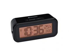 Bresser DCF Funkwecker MyTime Amber mit bernsteinfarbener, permanent einstellbarer Hintergrundbeleuchtung bei Nacht mit Lichtsensor (mit Batteriebetrieb), Alarm und Temperaturanzeige, schwarz