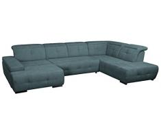 CAVADORE Wohnlandschaft Mistrel mit Longchair links / Großes Schlafsofa in U-Form / Inkl. Kopfteilfunktion und großer Liegefläche (125 x 270) / 343 x 77-93 x 228 / Blau