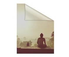 Lichtblick Fensterfolie 50 x 50 cm mit Motiv Tempel Borobudur - Orange, Selbstklebender Sichtschutz ohne Bohren, blickdichtes Fensterdekor, für alle Glasflächen