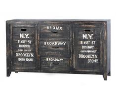 Sit Möbel Bronx 4203-11, Sideboard mit 2 Türen, 3 Schubladen, Mangoholz, schwarz lackiert, Wordprints, 150 x 40 x 85 cm