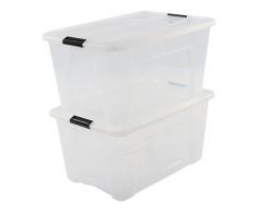 Iris 103436, 2er-Set stapelbare Aufbewahrungsboxen/Kisten/Stapelboxen New Top Box, NTB-45, mit Klickverschluss, Plastik, transparenter Deckel, 45 L, 58 x 39,5 x 34 cm