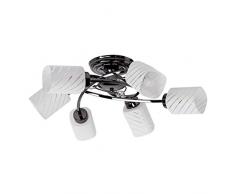 Moderne kompakte Deckenleuchte 6-armig nickelfarbiges Metall mattweiÃe Glasschirme Kristall klar 25cm hoch Durchmesser 62cm grelles direktes Licht für Wohnzimmer Flur Küche Schlafzimmer exkl.6*60W E14