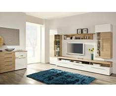 Firstloft Space Wohnwand, Holzdekor, Weià Hg / Eiche Bianco, 52.00 x 330.00 x 210.00 cm