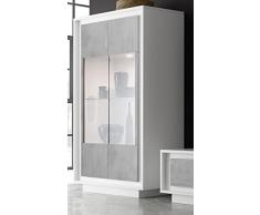 SKY 2 Glasstürige Vitrine, Holz, Weià Matt / Beton, 106 x 50 x 171 cm