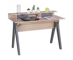 Wohnling Schreibtisch SAMO 120 cm, Design Büro-Tisch in Sonoma Eiche, Moderner Computer-Tisch mit 2 Schubladen und Stauraum, Platzsparender Computer-Schreibtisch für Laptop geeignet grau