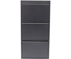 Schuhkipper Caruso, Metall, schmal, klein, Grau, 3 Klappen, Flurmöbel, Schuhablage