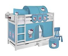 Lilokids Etagenbett Jelle TÃV und GS geprüft Hello Kitty, Hochbett mit Vorhang und Lattenroste Kinderbett, Holz, türkis, 208 x 98 x 150 cm