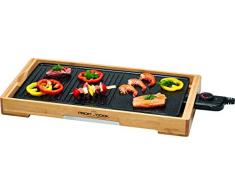 Profi Cook PC-TYG 1143 Teppanyaki-Grill, kratzfeste Keramikbeschichtung, große Grillfläche, stufenlos regelbarer Thermostat, herausnehmbarer Edelstahl-Fettauffangbehälter, Holz / Schwarz