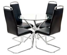 Febland Chrom Criss-Cross-Basis Esstisch und 4 Griff Esszimmerstühle, Glas, Schwarz, 74 x 90 x 90 cm