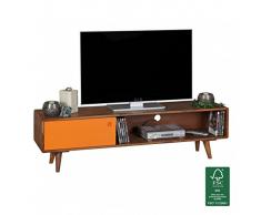 Wohnling TV Lowboard Repa, im Retro-Design mit 1 Tür Repa, 140 x 40 x 35 cm, dunkelbraun/orange