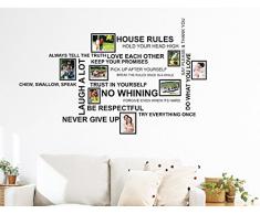 wallflexi Wand Aufkleber House Rules Zitat mit Foto Rahmen VogelkÃ¤fig Wandmalereien Aufkleber Home Dekoration Wohnzimmer Kinderzimmer Restaurant Hotel Cafe DÃ©cor, mehrfarbig
