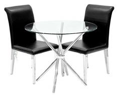 Febland Chrom Criss-Cross-Basis Esstisch und 2 Kirkland Esszimmerstühle, Glas, Schwarz, 74 x 90 x 90 cm