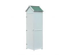 Outsunny Vertikal Utility 3 Einlegeböden Gartenschuppen Holz Outdoor Garten Werkzeug Stauraum Schrank 65 x 67,5 x 214 cm (weiß)
