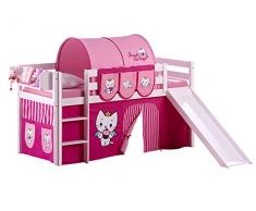Lilokids Spielbett Jelle Angel Cat Sugar, Hochbett mit Rutsche und Vorhang Kinderbett, Holz, weiÃ, 208 x 98 x 113 cm