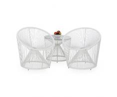 Relaxdays Gartensessel Retro Deluxe RAYA 2er-Set, Mexiko 60er Jahre, Kunststoff, Gartenstuhl, Balkonstuhl, Vintage, weiß