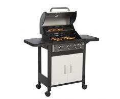 Barbec-U Profi Gasgrill 3 + 1, Grillwagen, Grillstation mit 3 Hauptbrennern und Seitenkocher, Camping Gasgrill und BBQ-Station, fahrbar, mit Piezozündung, weiß, 109 x 115 x 43,5 cm