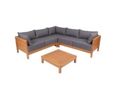 greemotion 128640 Lounge Set GOA-Loungemöbel aus Akazien Holz-Garnitur 3 teilig für Garten & Terrasse-Outdoor Loungeset braun & grau mit Eckbank & Tisch-Hocker, Braun, 22,6 x 22,6 x 6,4 cm