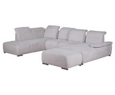 CAVADORE Wohnlandschaft Tabagos/U-Form mit Ottomane links/XXL Sofa mit Sitztiefenverstellung/Kopfteilverstellung / Armteilverstellung / 364 x 85-96 x 248 (B x H x T) / Farbe: Grau/Weiß