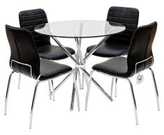 Febland Chrom Criss-Cross Base Esstisch und 4 Chequers Esszimmerstühle, Glas, Schwarz, 74 x 90 x 90 cm