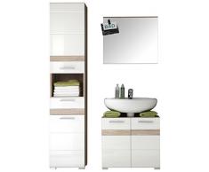 trendteam Badezimmer 3-teilige Set Kombination Set One, 110 x 182 x 34 cm in Korpus Eiche San Remo Hell Dekor, Front Weià Hochglanz mit viel Stauraum