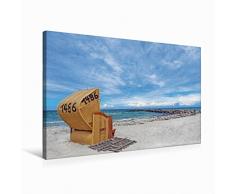Premium Textil-Leinwand 75 x 50 cm Quer-Format Einsamer Strandkorb an der Ostsee | Wandbild, HD-Bild auf Keilrahmen, Fertigbild auf hochwertigem Vlies, Leinwanddruck von Tobias de Haan