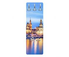 Apalis 78631 Wandgarderobe Canaletto-Blick bei Nacht | Design Garderobe Garderobenpaneel Kleiderhaken Flurgarderobe Hakenleiste Holz Standgarderobe Hängegarderobe | 139x46cm