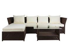 Rattan4Life 4-teilig Florenz Deluxe Polyrattan Gartenmöbel Set, Sofa / Lounge / Gartengarnitur / Kissenbezug, hellbraun / mix / beige