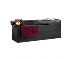 Relaxdays Faltbare Sitzbank, Aufbewahrungsbox mit Deckel, H x B x T: 38 x 114 x 38 cm, Sitzhocker, Kunstleder, schwarz