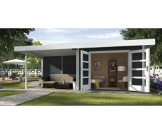 Weka Gartenhaus, Designhaus 126 B Größe 2, 28 mm, DT, Anbau 300 cm ohne RW, anthrazit, 651x314x226 cm, 126.3024.46201