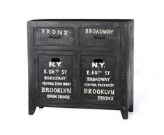 Sit Möbel Bronx 4209-11, Sideboard mit je 2 Türen & Schubladen, Mangoholz, schwarz lackiert, Wordprints, 90 x 30 x 85 cm