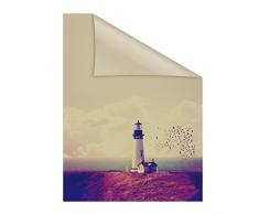 Lichtblick Fensterfolie 100 x 180 cm mit Motiv Leuchtturm - Orange Rot, Selbstklebender Sichtschutz ohne Bohren, blickdichtes Fensterdekor, für alle Glasflächen