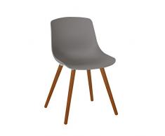 greemotion 129503 Gartenstuhl Halifax aus Kunststoff in Grau-Stuhl mit Holzbeinen für Garten, Balkon & Terrasse-Gartensessel im Retro Look-Lounge Sessel modern, 5,2 x 6 x 8 cm