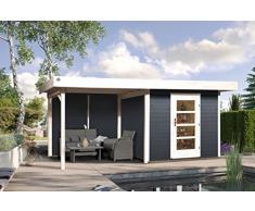 Weka Gartenhaus, Designhaus 172 B Größe 1, 28 mm, ET, Anbau 300 cm ohne RW, anthrazit, 575x314x226 cm, 172.2424.46201