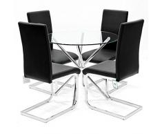 Febland Chrom Criss-Cross-Basis Esstisch und 4 Brescia Esszimmerstühle, Glas, WeiÃ, 74 x 90 x 90 cm