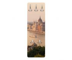 Apalis 78614 Wandgarderobe Budapest Skyline | Design Garderobe Garderobenpaneel Kleiderhaken Flurgarderobe Hakenleiste Holz Standgarderobe Hängegarderobe | 139x46cm