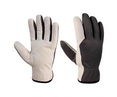 Xclou Arbeitshandschuhe in Schwarz/Weiß mit Leder-Verstärkung , Schutzhandschuhe XXL / Gr 11 mit Stulpe, Schutz-Handschuhe für Handwerker für Arbeit in Haus & für Hobby