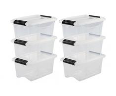 IRIS OHYAMA stapelbare Aufbewahrungsboxen mit Klickverschluss, Plastik, transparent Deckel, 5L, 6er Set