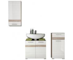 trendteam Badezimmer 3-teilige Set Kombination Set One, 159 x 182 x 34 cm in Korpus Eiche San Remo Hell Dekor, Front Weià Hochglanz mit viel Stauraum