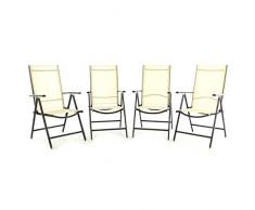 Nexos 4er Set Klappstuhl Klappsessel Gartenstuhl Campingstuhl Liegestuhl – Sitzmöbel – klappbarer Stuhl aus Aluminium & Kunststoff - Creme (Textilene)/Anthrazit (Rahmen)