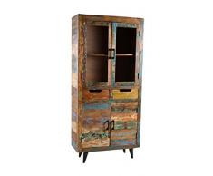 SIT-Möbel Miami 5204-98 Vitrine mit 4 Türen & 2 Schubladen, recyceltes Altholz, bunt lackiert, 85 x 35 x 182 cm