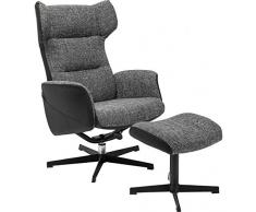 Kare Drehsessel mit Hocker Ohio Salt And Pepper, 79945, Designer Loungesessel zum Chillen, grau-schwarz (H/B/T) 106x71x106cm