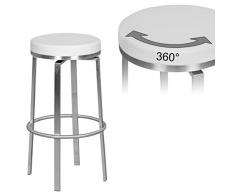 Wohnling Durable M8, Barhocker mit silberfarbenem Edelstahlgestell, Design Hocker mit weiÃem Kunstlederbezug, Moderner Barstuhl mit FuÃablage, Runder Tresenhocker drehbar für Zuhause