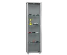 VCM Vitrine Sammelvitrine Glasvitrine Standvitrine Glas Schrank Regal Schaukasten ohne Beleuchtung Silber Edana Mini