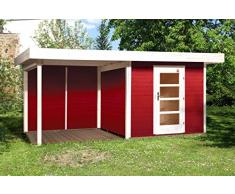 Weka Gartenhaus, Designhaus 172 B Größe 2, 28 mm, ET, Anbau 300 cm, ohne RW, rot, 575x375x226 cm, 172.2430.43201