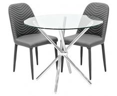 Febland Chrome Criss-Cross-Basis Esstisch und 2 Riversway Esszimmerstühle, Glas, Grau, 74 x 90 x 90 cm