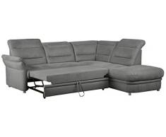 Cavadore Eck-Sofa Bontlei / Federkern-Couch mit Schlaffunktion und Kopfteilfunktion / Inkl. Stauraum / 261 x 88 x 237 cm (BxHxT) / Mikrofaser hellgrau