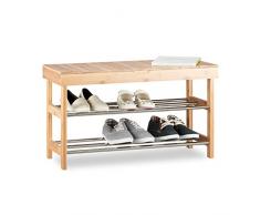 Relaxdays Schuhregal mit Sitzfläche, Bambus Schuhschrank f. 6 Paar Schuhe, Sitzbank m. Stauraum Hbt: 43x74x30 cm, Natur, 30 x 74 x 43 cm 5 Kg