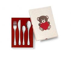 Zilverstad Kinderbesteck Bär mit Herz, 4-teilig, Edelstahl, Silberfarben, 15.5 x 21.5 x 2.5 cm